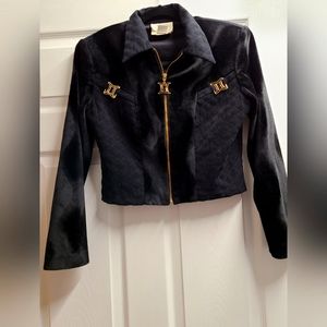 Vintage 90s Cache Cropped Jacket with Velvet Sleeves and Quilted Body